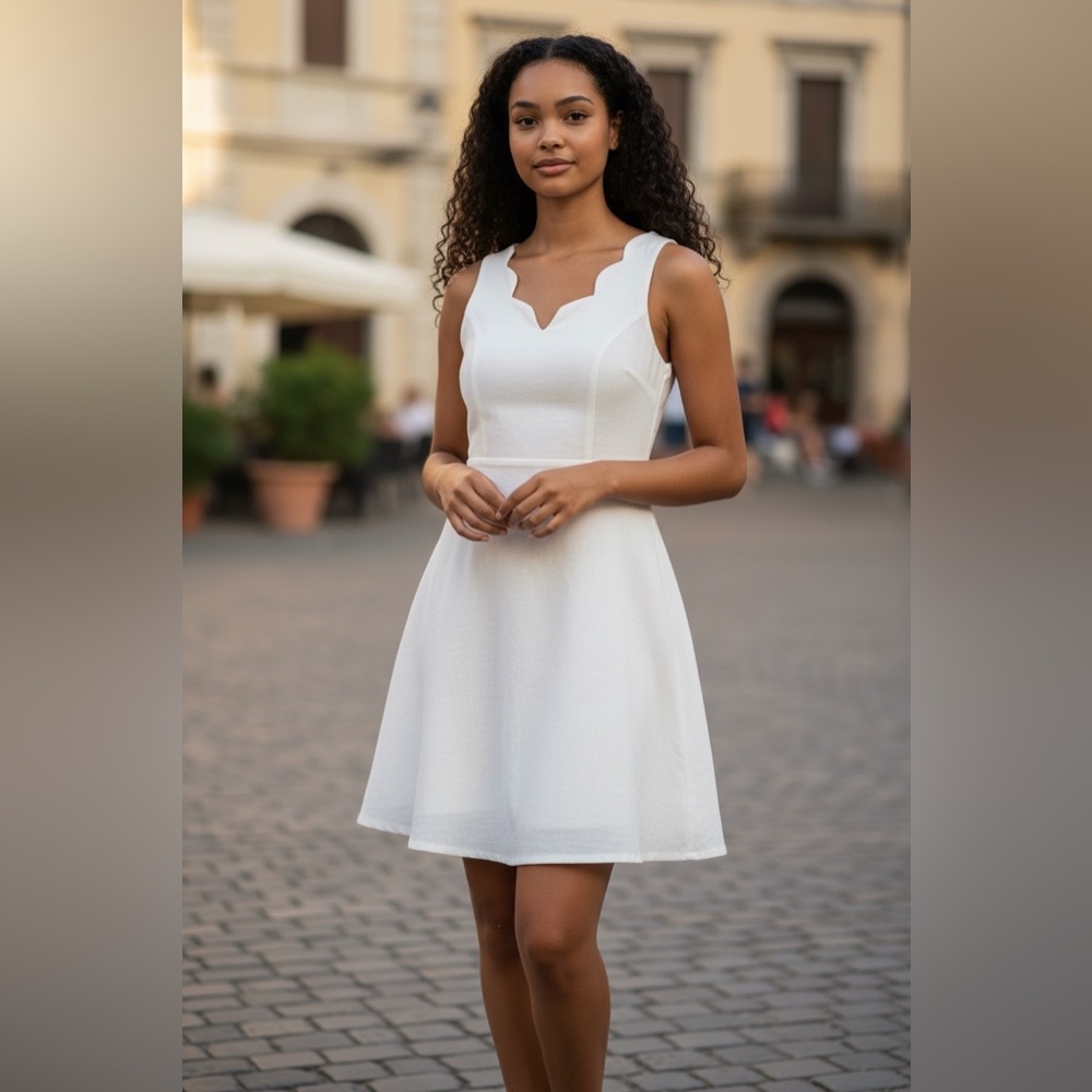 Solemio White Scalloped Mini Dress